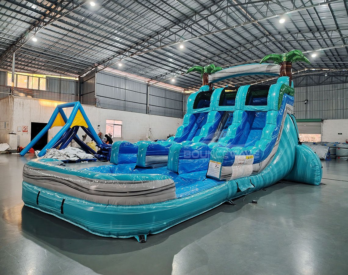 15ft Bahama Blast Dual Lane Center Climb Inflatable Water Slide - BounceWave Inflatable Sales