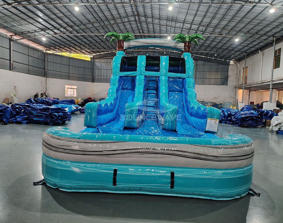 15ft Bahama Blast Dual Lane Center Climb Inflatable Water Slide - BounceWave Inflatable Sales