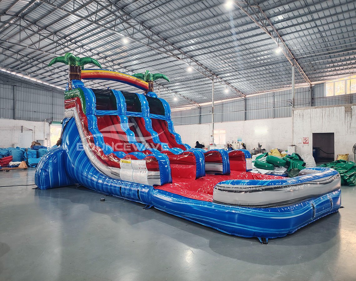 15ft Baja Splash Dual Lane Center Climb Inflatable Water Slide - BounceWave Inflatable Sales