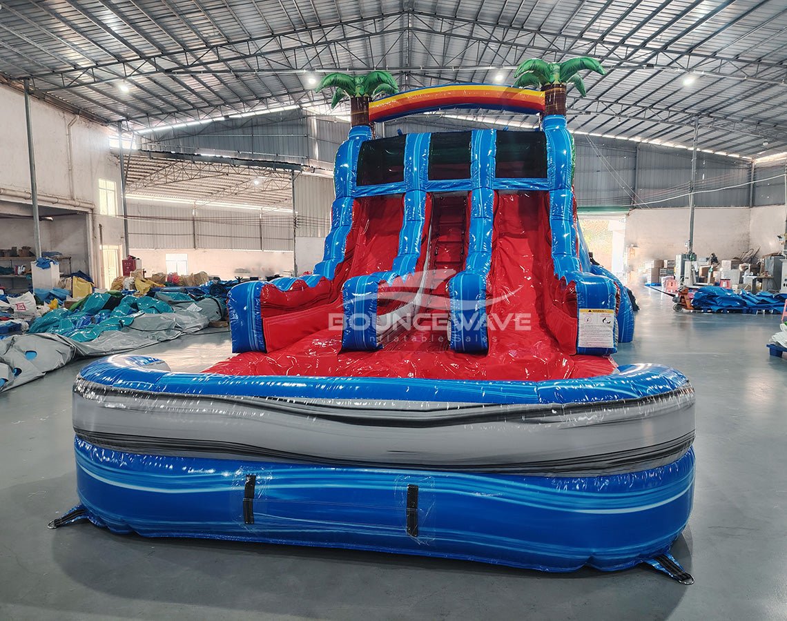 15ft Baja Splash Dual Lane Center Climb Inflatable Water Slide - BounceWave Inflatable Sales