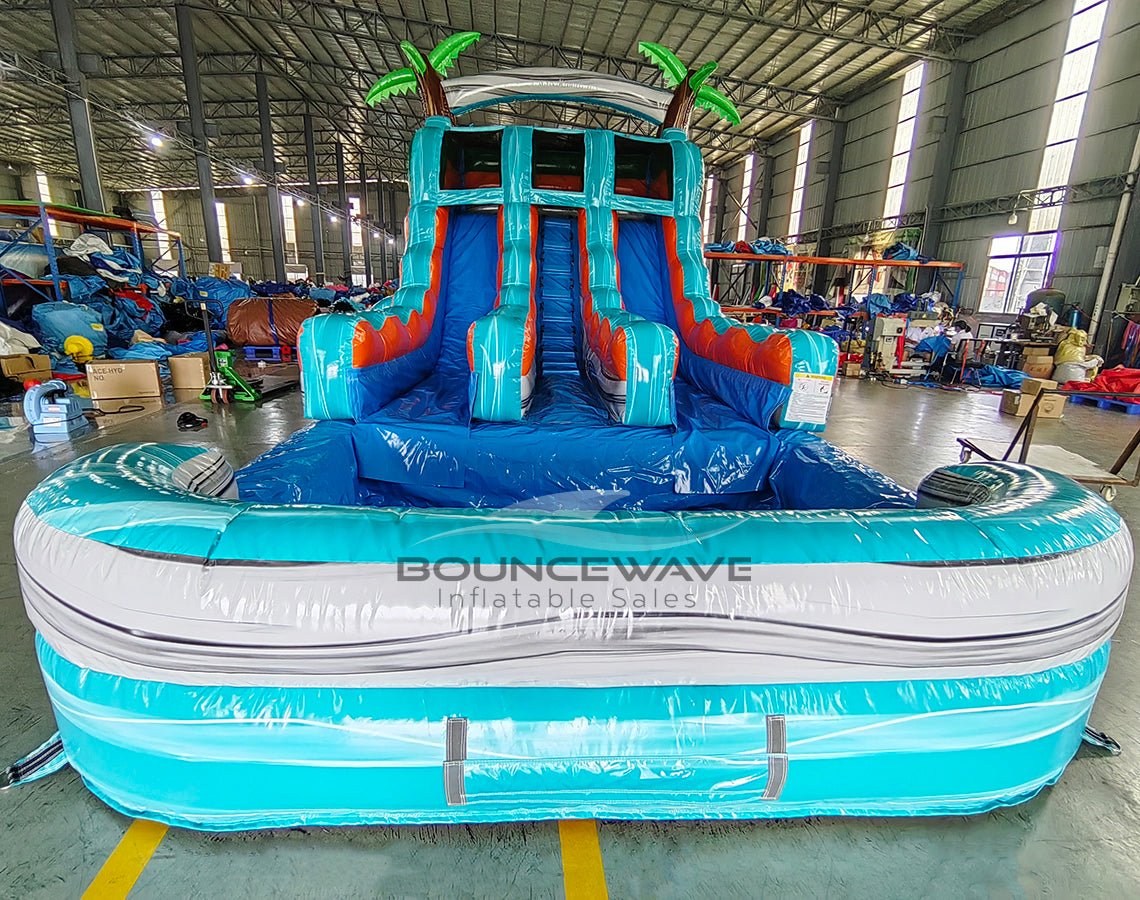 15ft Fiji Falls Dual Lane Center Climb Inflatable Water Slide - BounceWave Inflatable Sales