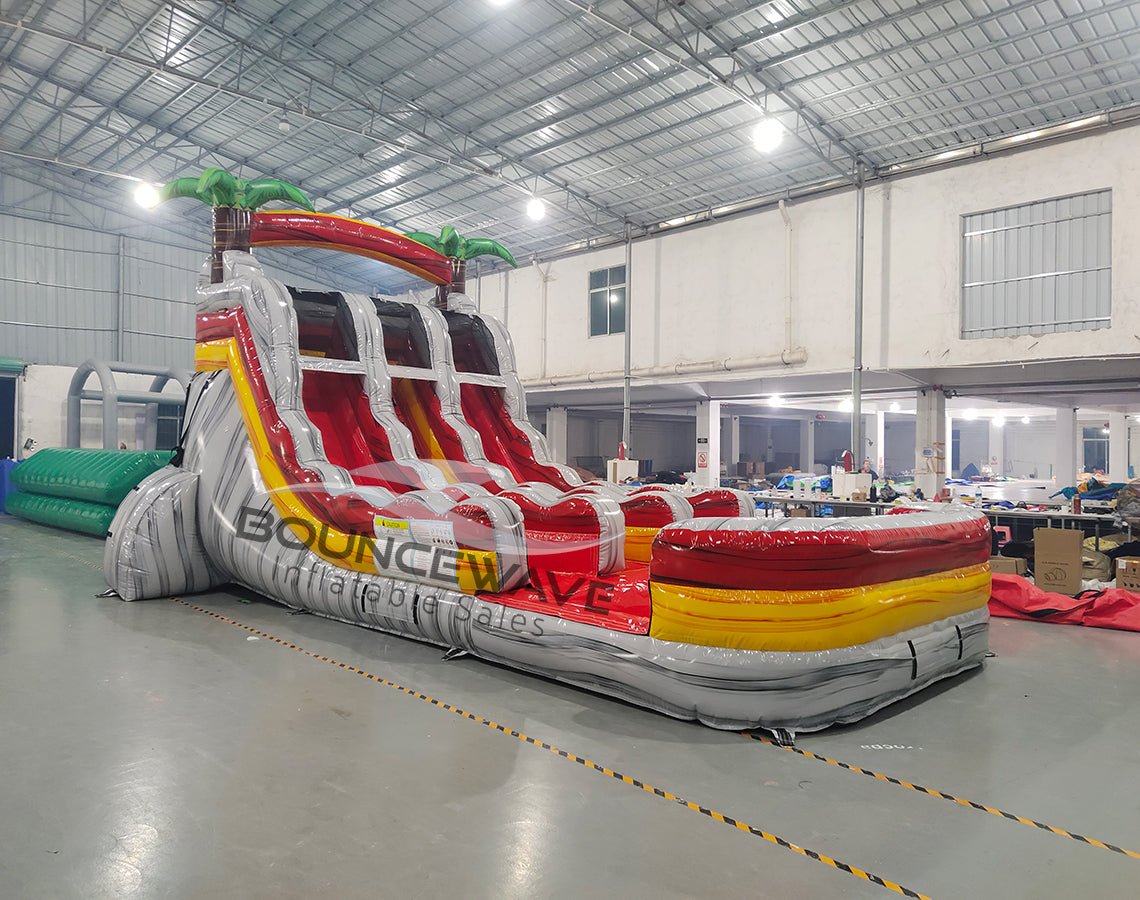15ft Fire Island Dual Lane Water Slide – Center Climb - BounceWave Inflatable Sales