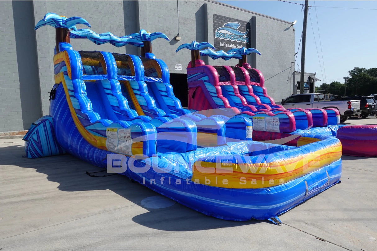 15ft Flashpoint Falls Dual Lane Center Climb Inflatable Water Slide - BounceWave Inflatable Sales