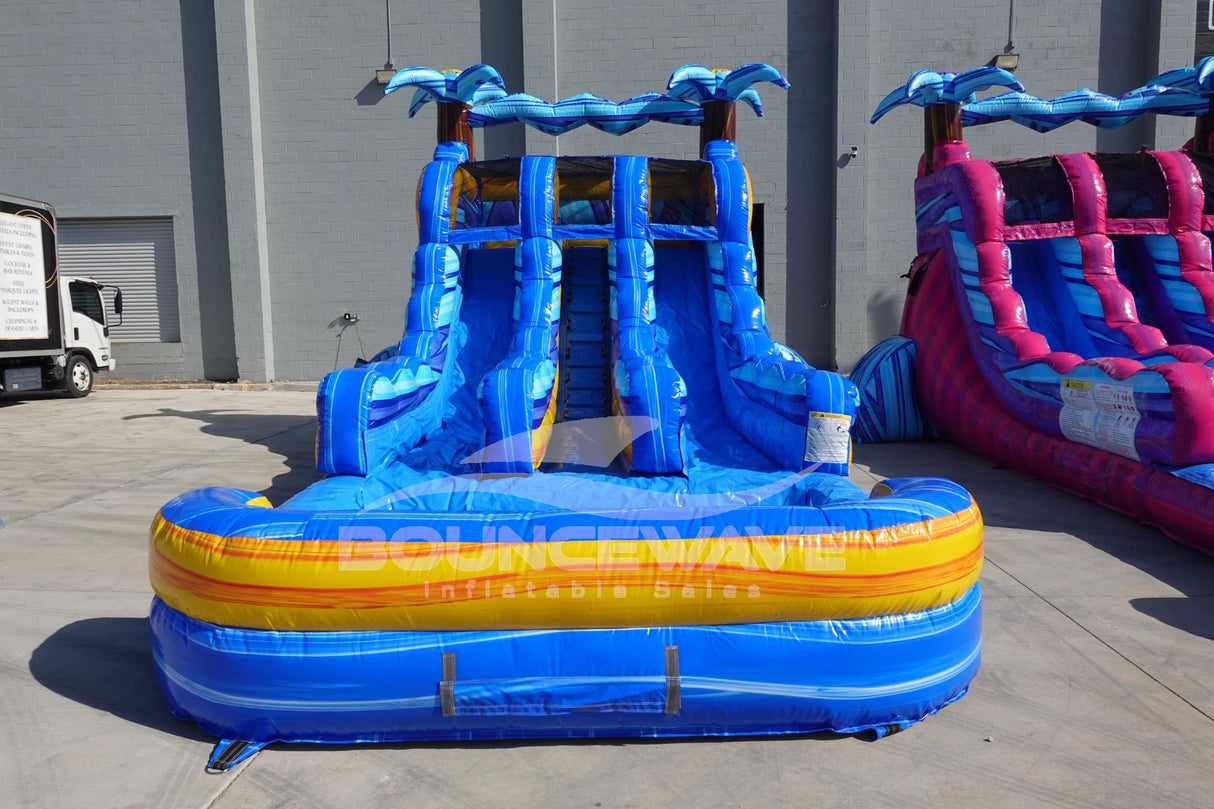 15ft Flashpoint Falls Dual Lane Center Climb Inflatable Water Slide - BounceWave Inflatable Sales
