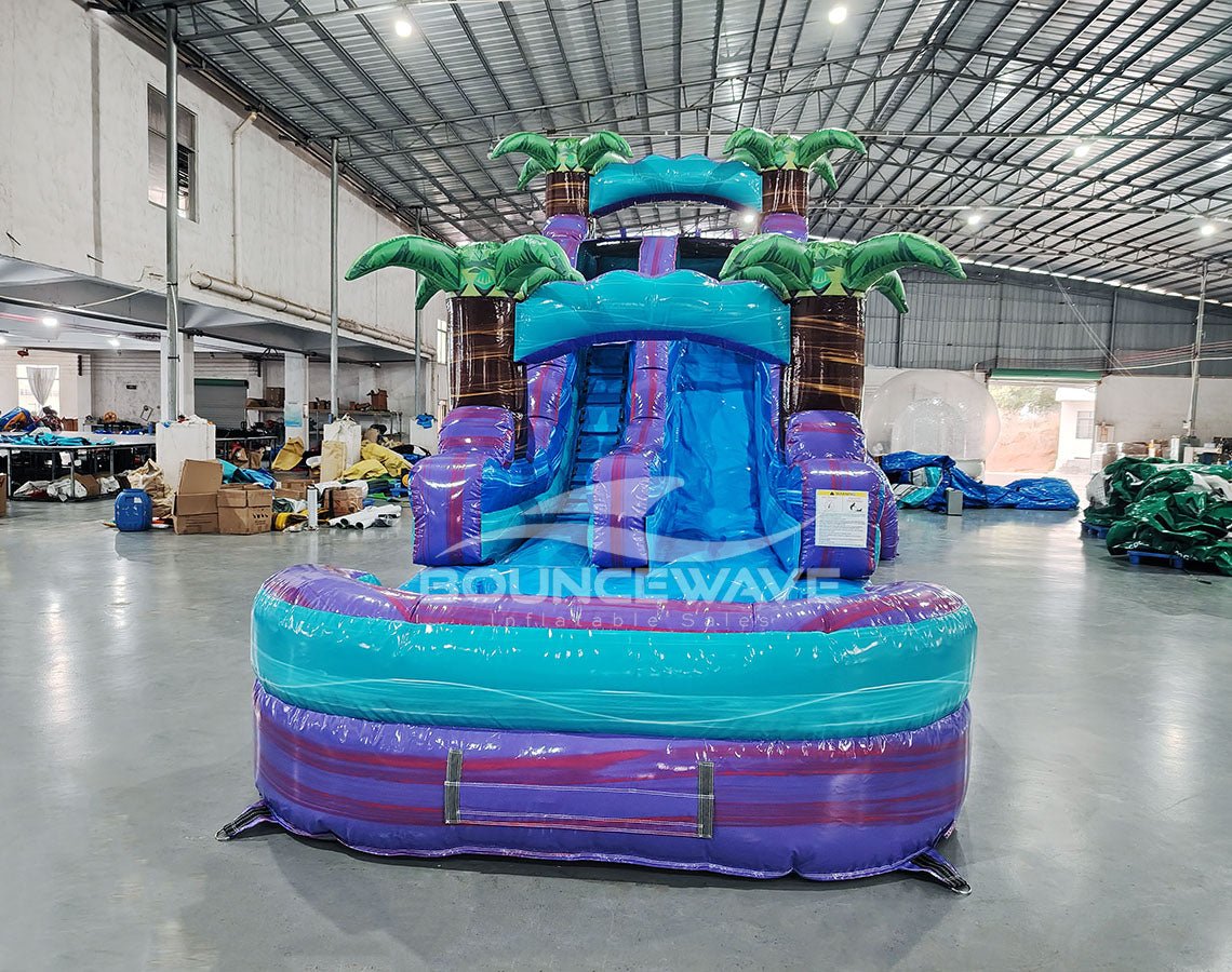 15ft Purple Plunge Commercial Single Lane Inflatable Water Slide - BounceWave Inflatable Sales