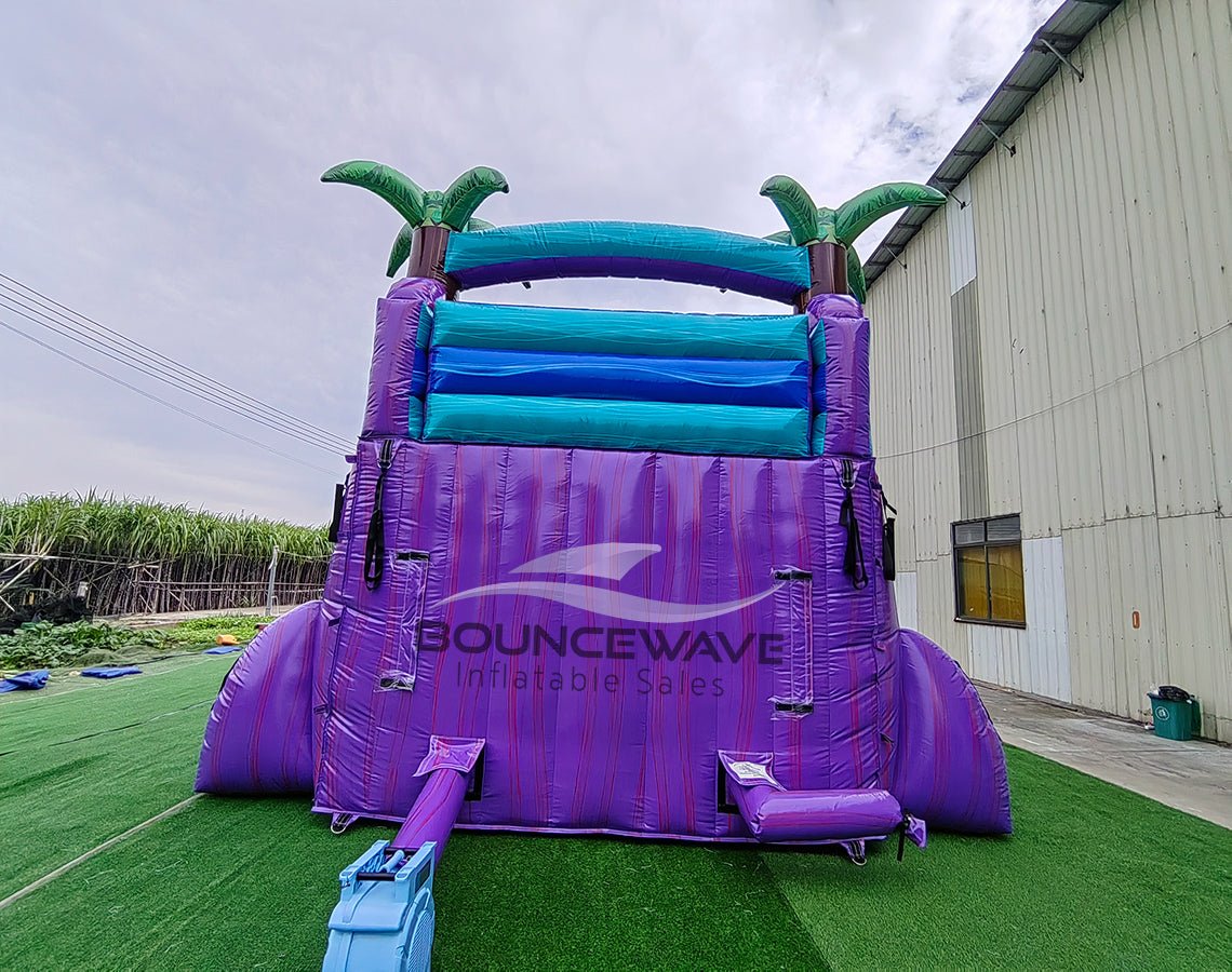 15ft Purple Plunge Dual Lane Center Climb Inflatable Water Slide - BounceWave Inflatable Sales