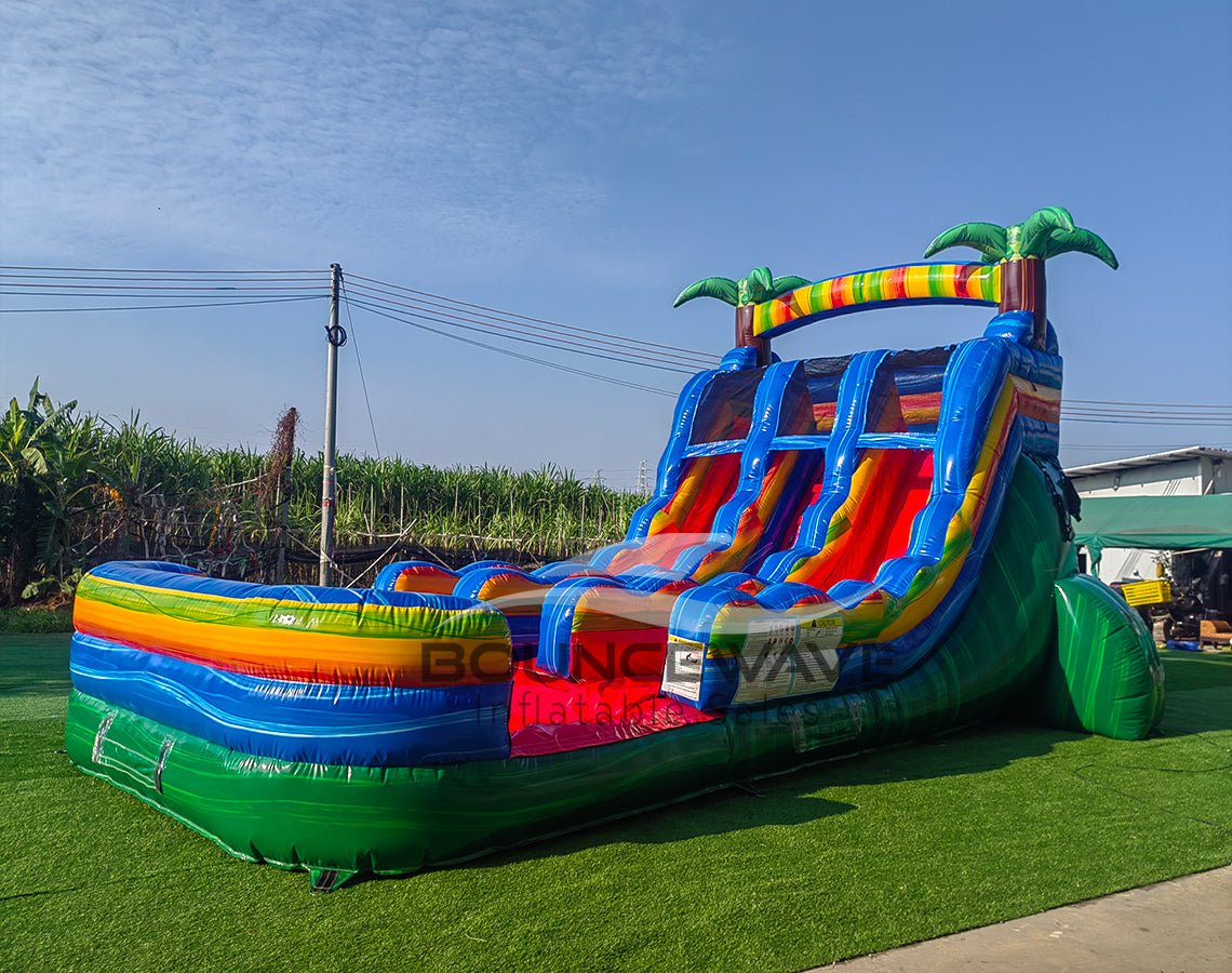 15ft Reggae Rush Dual Lane Water Slide – Center Climb - BounceWave Inflatable Sales