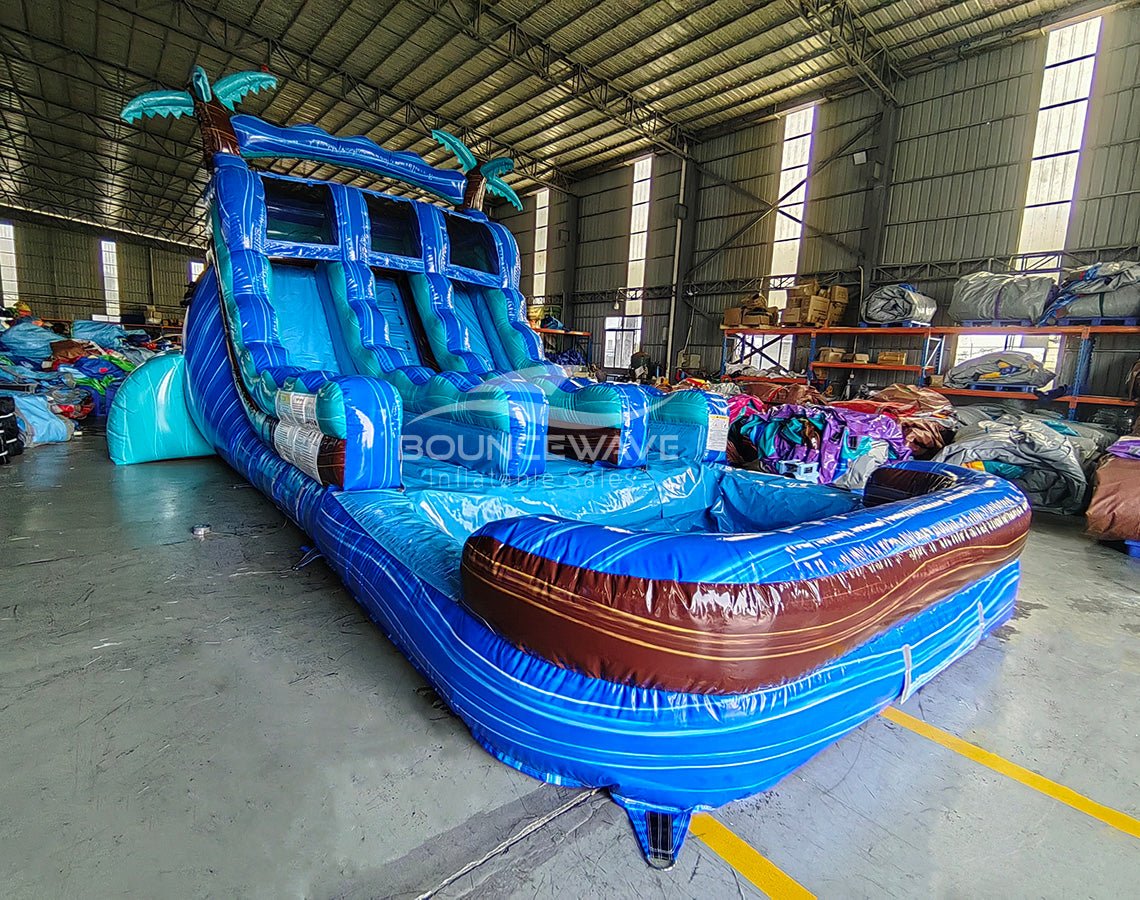15ft South Beach Palms Dual Lane Center Climb Inflatable Water Slide - BounceWave Inflatable Sales