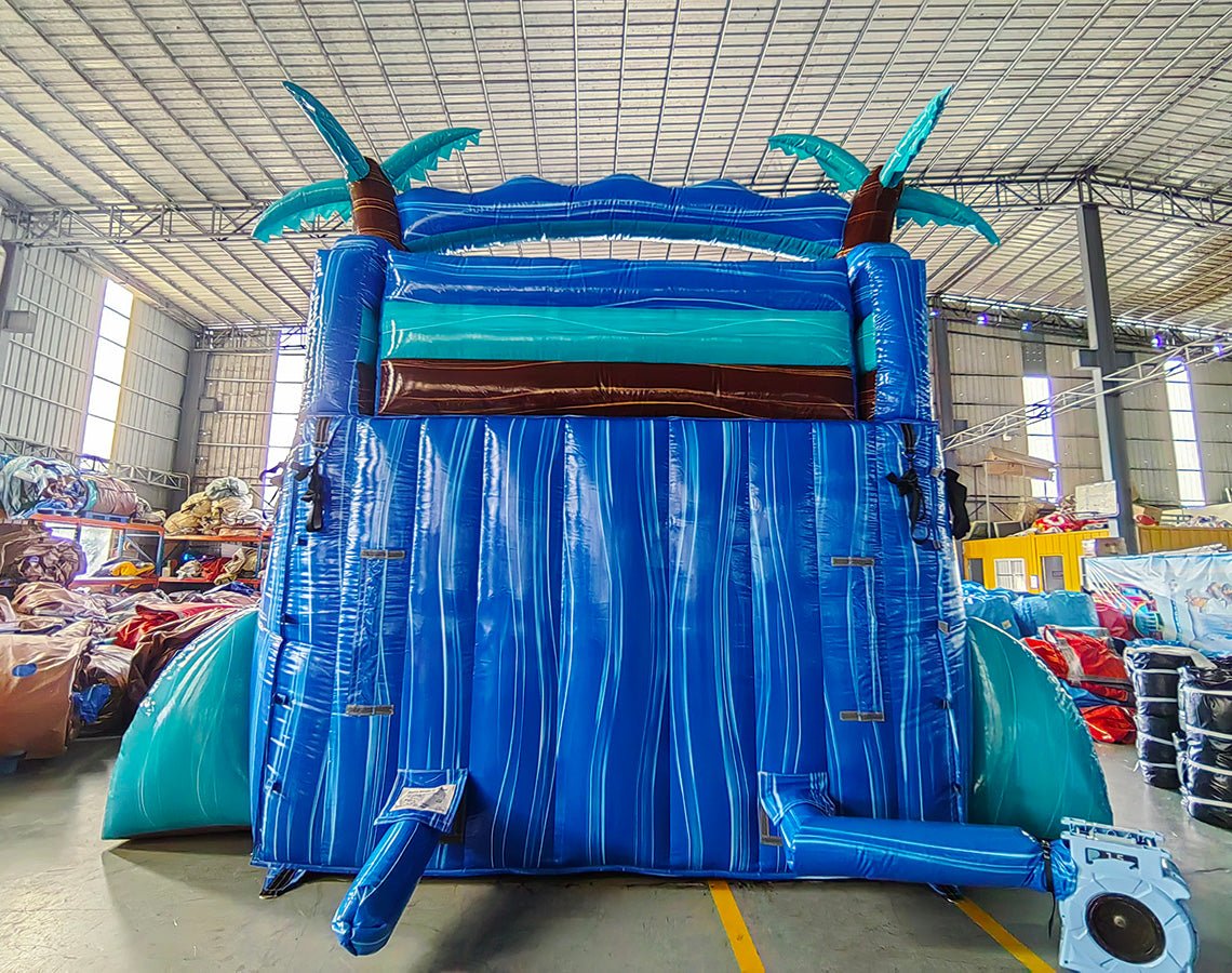 15ft South Beach Palms Dual Lane Center Climb Inflatable Water Slide - BounceWave Inflatable Sales