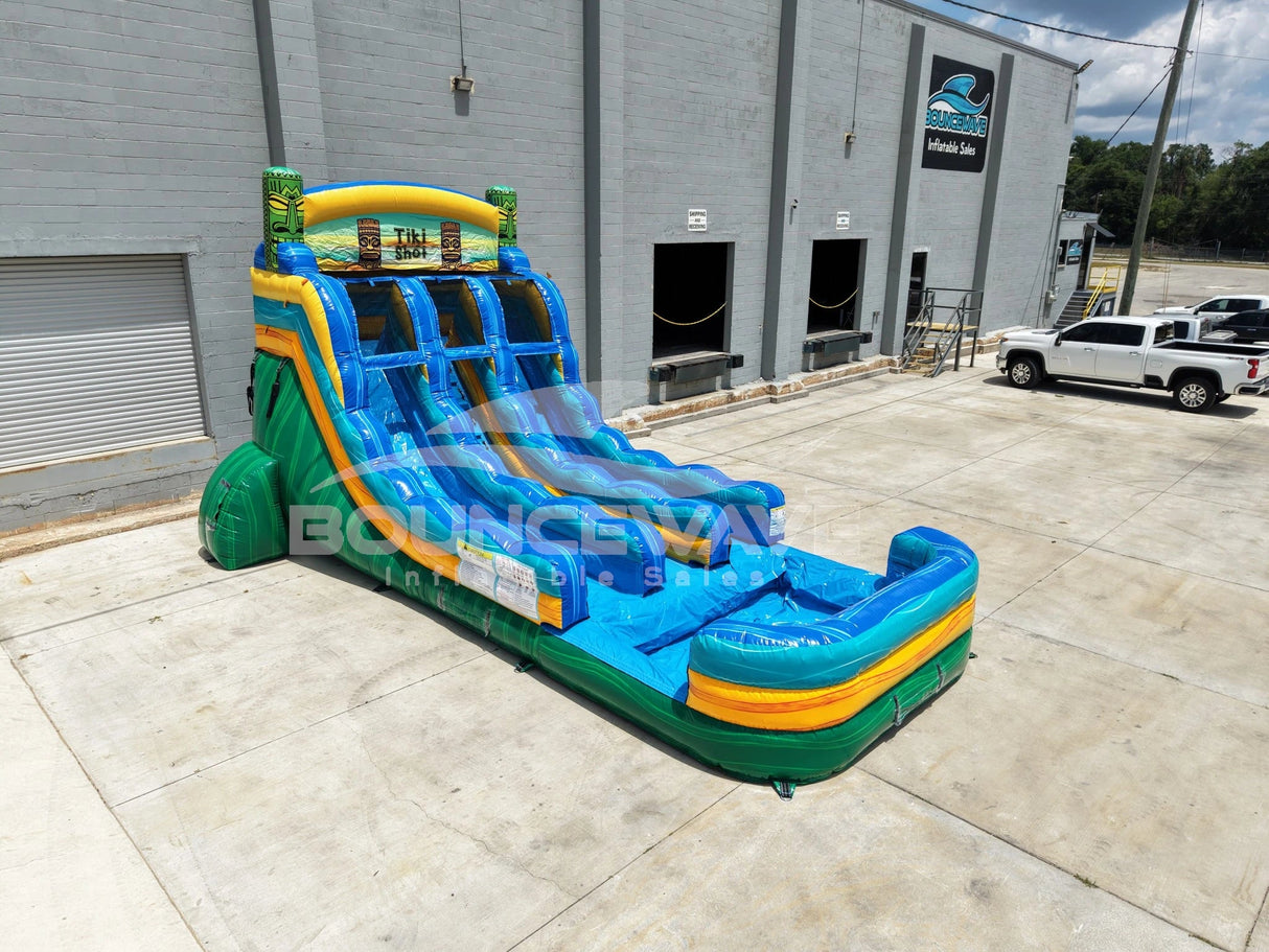 15ft Tiki Shot Dual Lane Water Slide – Center Climb - BounceWave Inflatable Sales
