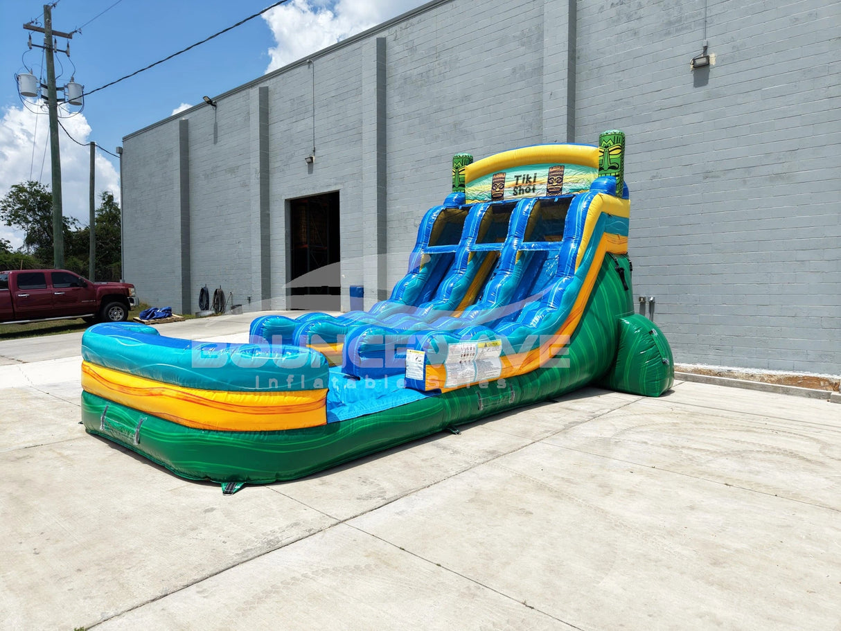 15ft Tiki Shot Dual Lane Water Slide – Center Climb - BounceWave Inflatable Sales
