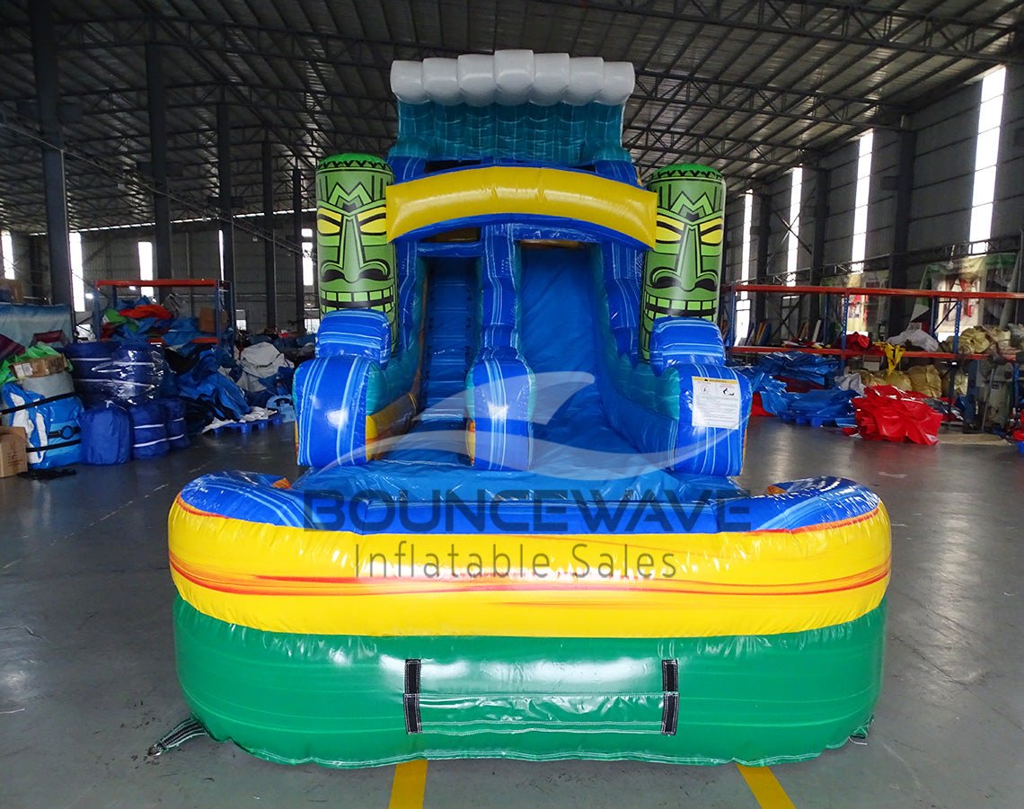 15ft Tiki Wave Commercial Single Lane Inflatable Water Slide - BounceWave Inflatable Sales
