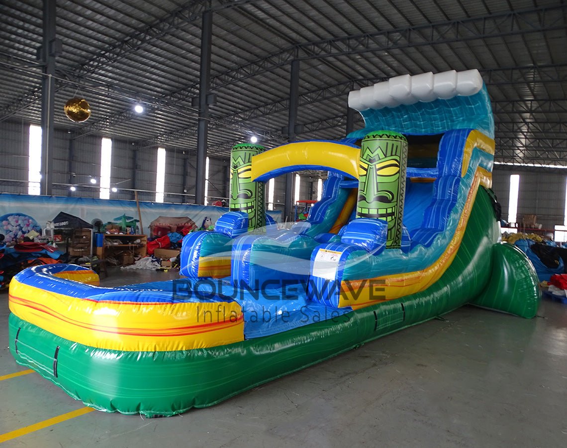 15ft Tiki Wave Commercial Single Lane Inflatable Water Slide - BounceWave Inflatable Sales
