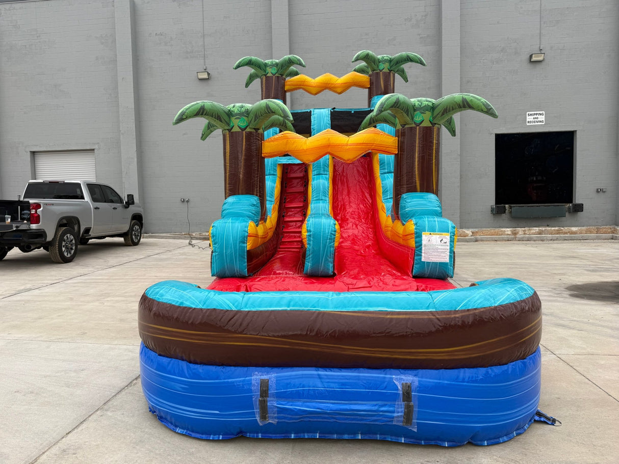 15ft Tropic Shock Single Lane Inflatable Water Slide - Marble Palms - BounceWave Inflatable Sales