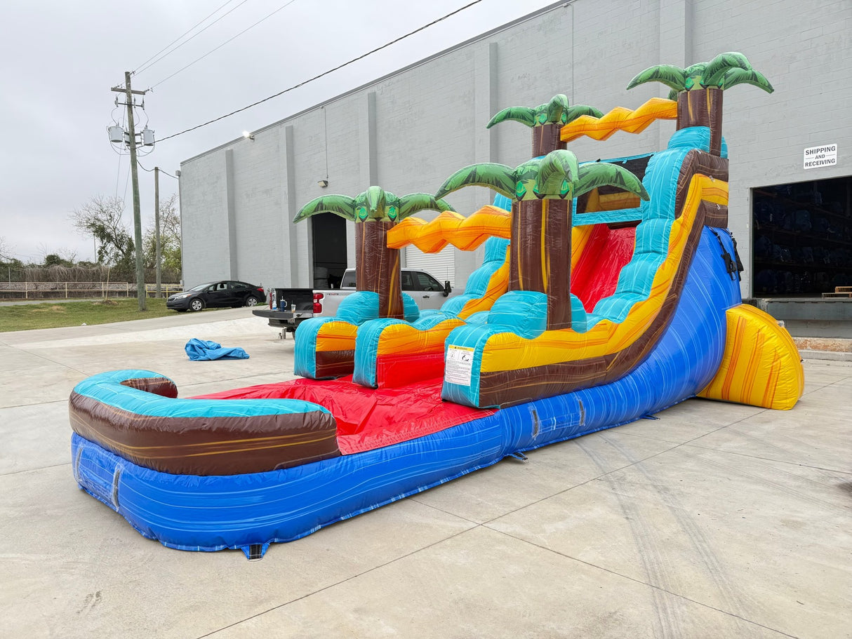 15ft Tropic Shock Single Lane Inflatable Water Slide - Marble Palms - BounceWave Inflatable Sales