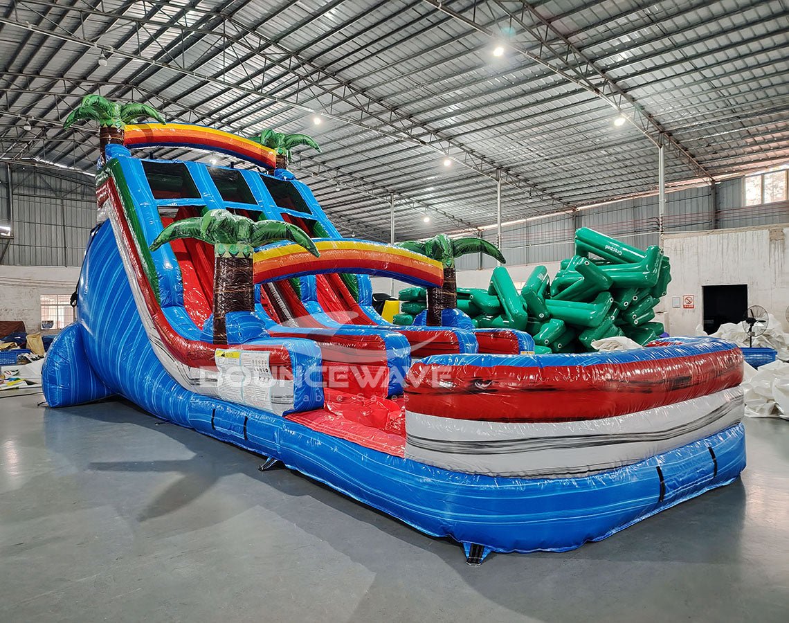 18ft Baja Splash Dual Lane Center Climb Inflatable Water Slide - BounceWave Inflatable Sales