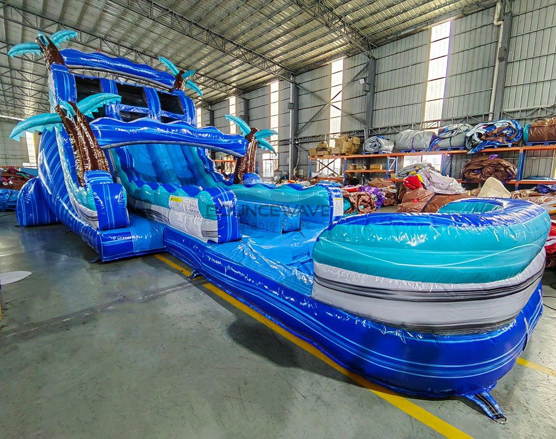 18ft Cayman Bent Palms Hybrid Dual Lane Inflatable Water Slide - BounceWave Inflatable Sales