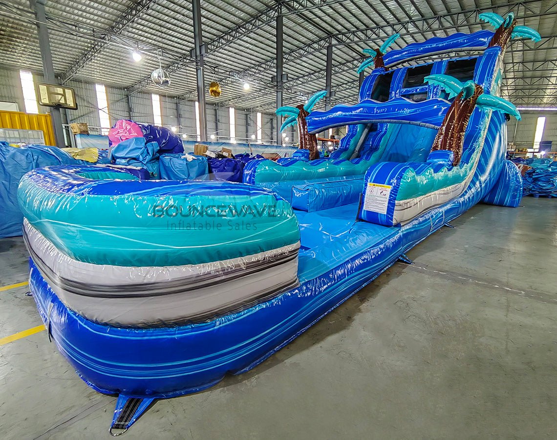 18ft Cayman Bent Palms Hybrid Dual Lane Inflatable Water Slide - BounceWave Inflatable Sales