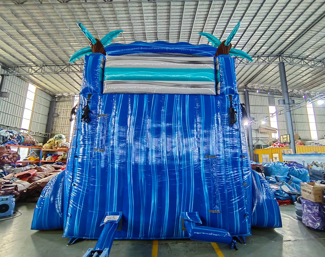18ft Cayman Bent Palms Hybrid Dual Lane Inflatable Water Slide - BounceWave Inflatable Sales