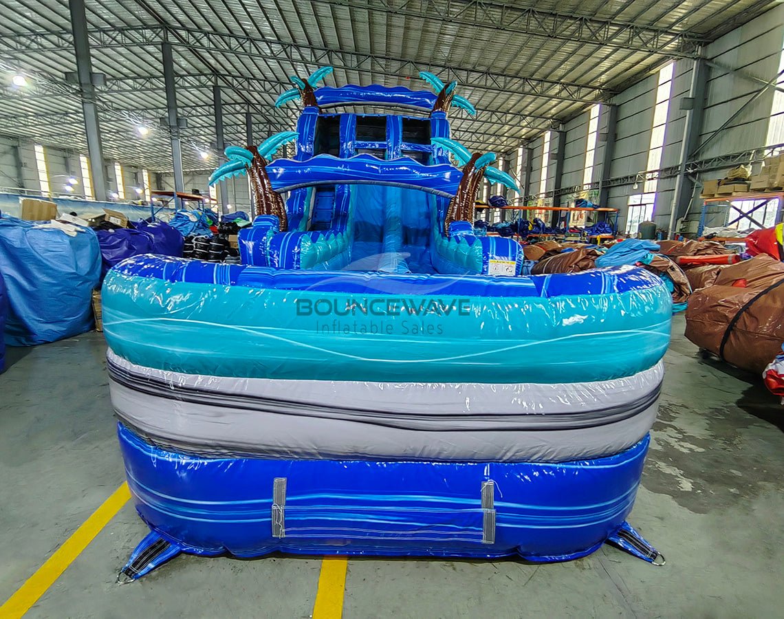 18ft Cayman Bent Palms Hybrid Dual Lane Inflatable Water Slide - BounceWave Inflatable Sales