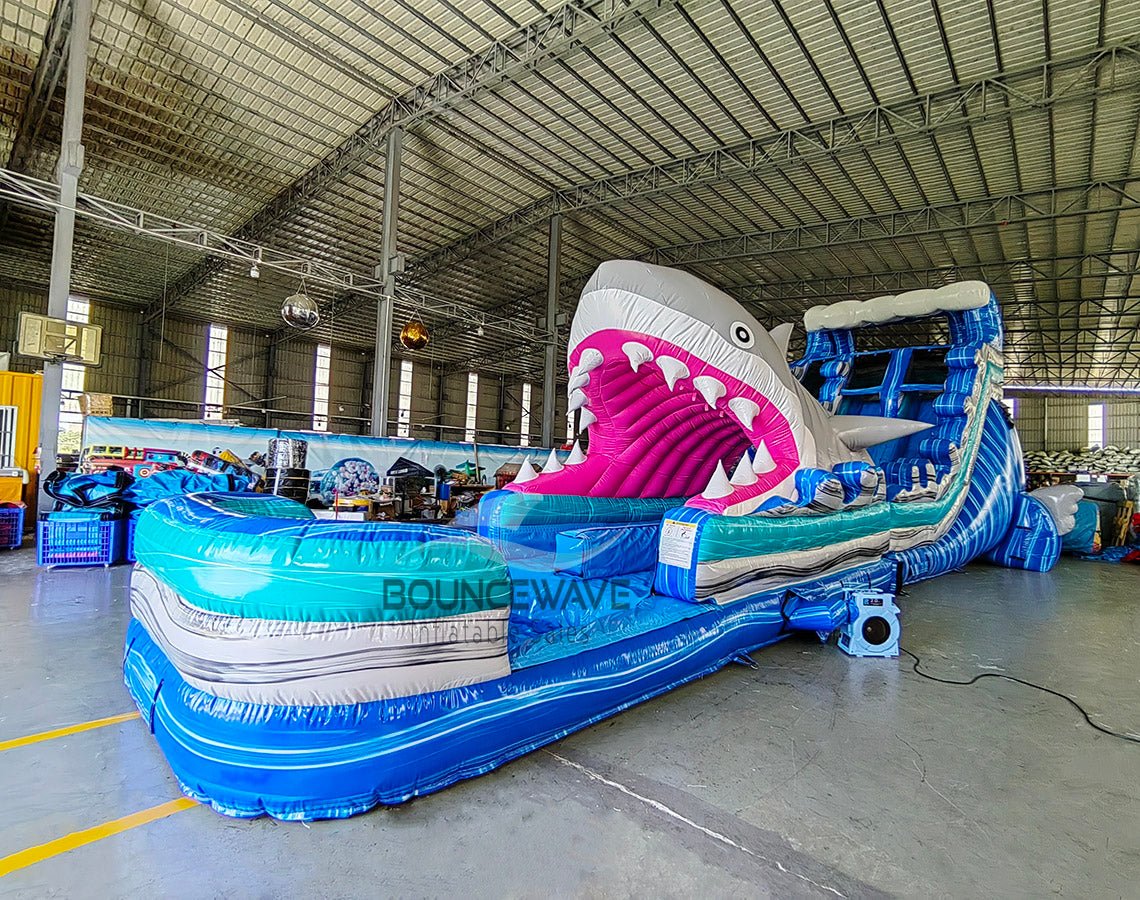 18ft Cayman Shark Attack 2pc Hybrid Dual Lane Inflatable Water Slide - BounceWave Inflatable Sales