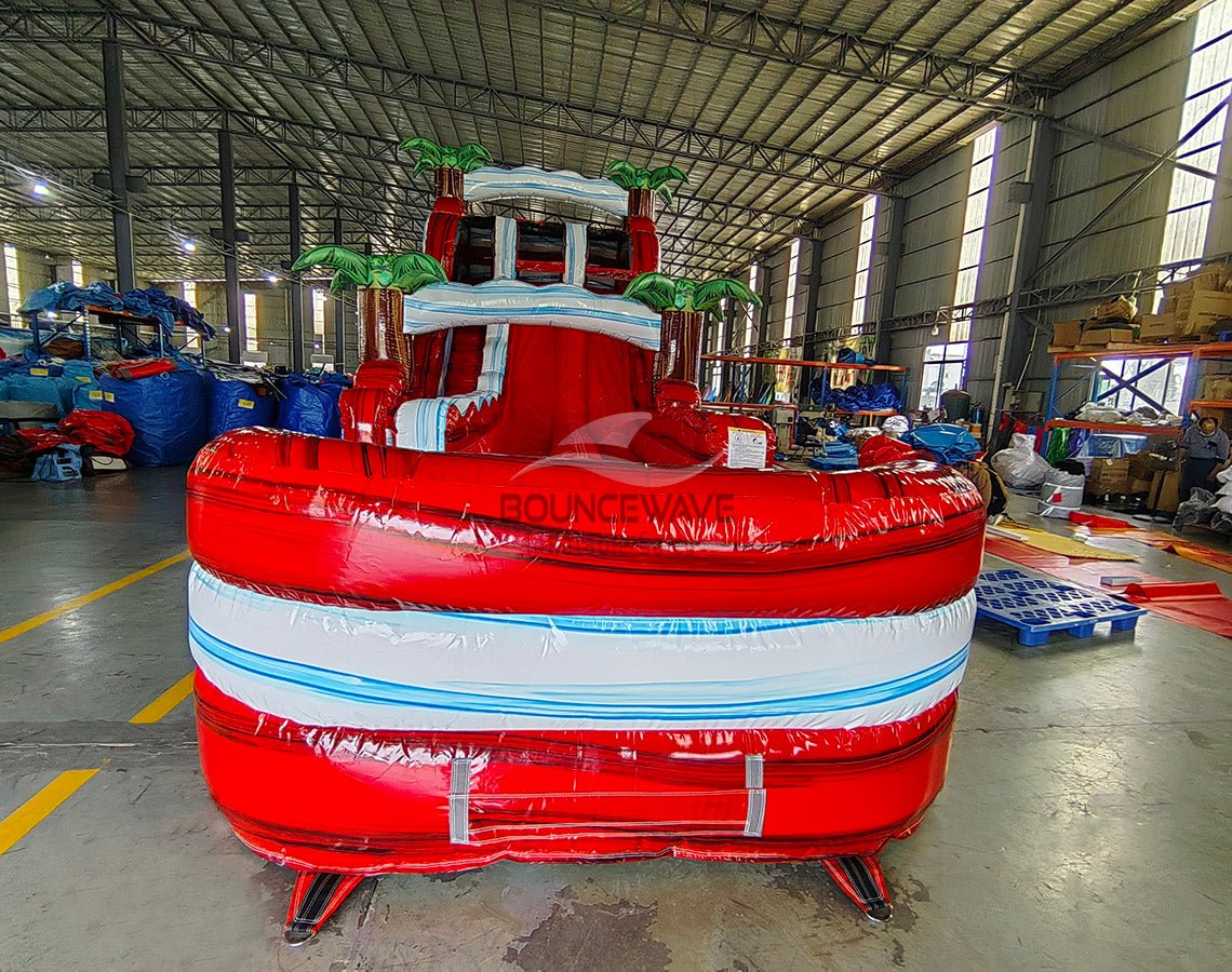 18ft Crimson Bay Dual Lane Hybrid Inflatable Water Slide - BounceWave Inflatable Sales