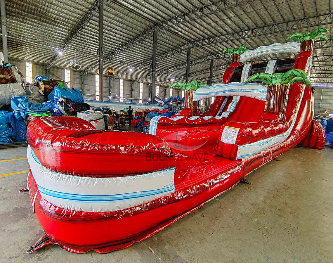 18ft Crimson Bay Dual Lane Hybrid Inflatable Water Slide - BounceWave Inflatable Sales