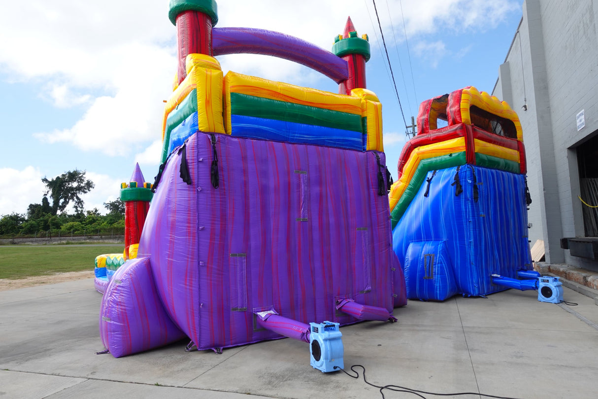 18ft Euro Marble Castle Dual Lane Hybrid Inflatable Water Slide - BounceWave Inflatable Sales