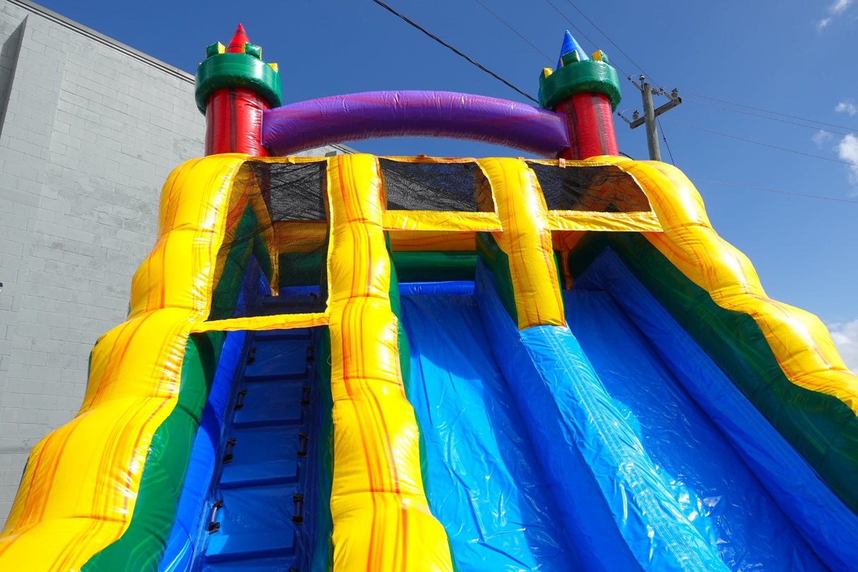 18ft Euro Marble Castle Dual Lane Hybrid Inflatable Water Slide - BounceWave Inflatable Sales