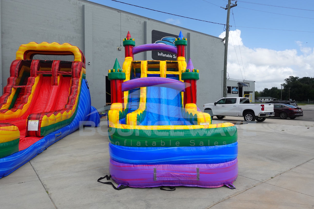 18ft Euro Marble Castle Dual Lane Hybrid Inflatable Water Slide - BounceWave Inflatable Sales