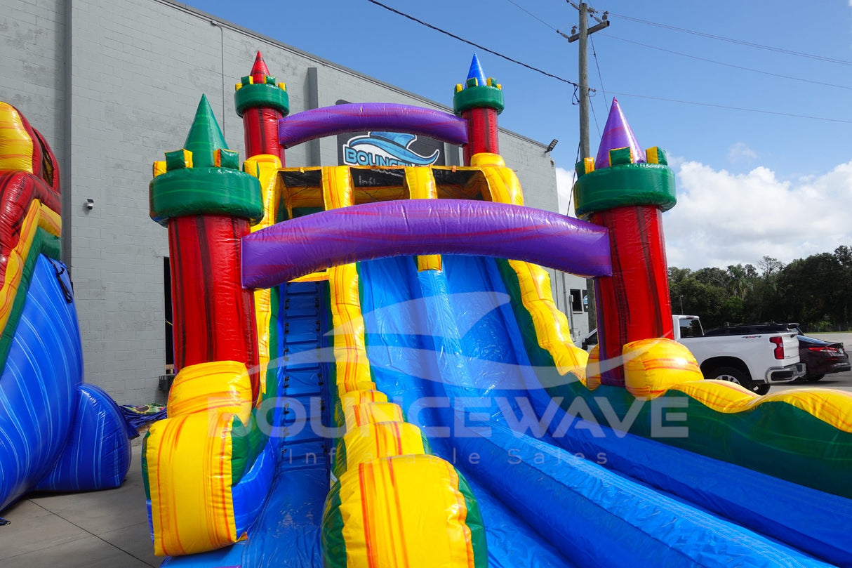 18ft Euro Marble Castle Dual Lane Hybrid Inflatable Water Slide - BounceWave Inflatable Sales