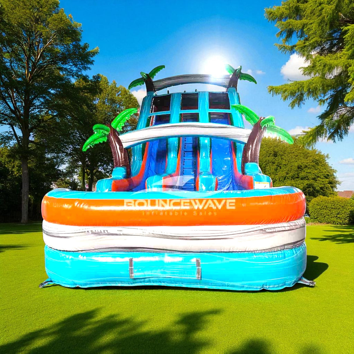 18ft Fiji Falls Dual Lane Center Climb Inflatable Water Slide - BounceWave Inflatable Sales