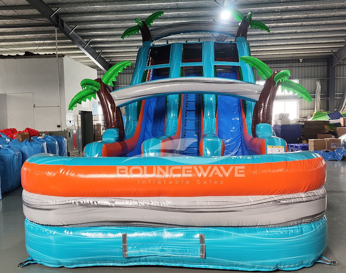 18ft Fiji Falls Dual Lane Center Climb Inflatable Water Slide - BounceWave Inflatable Sales