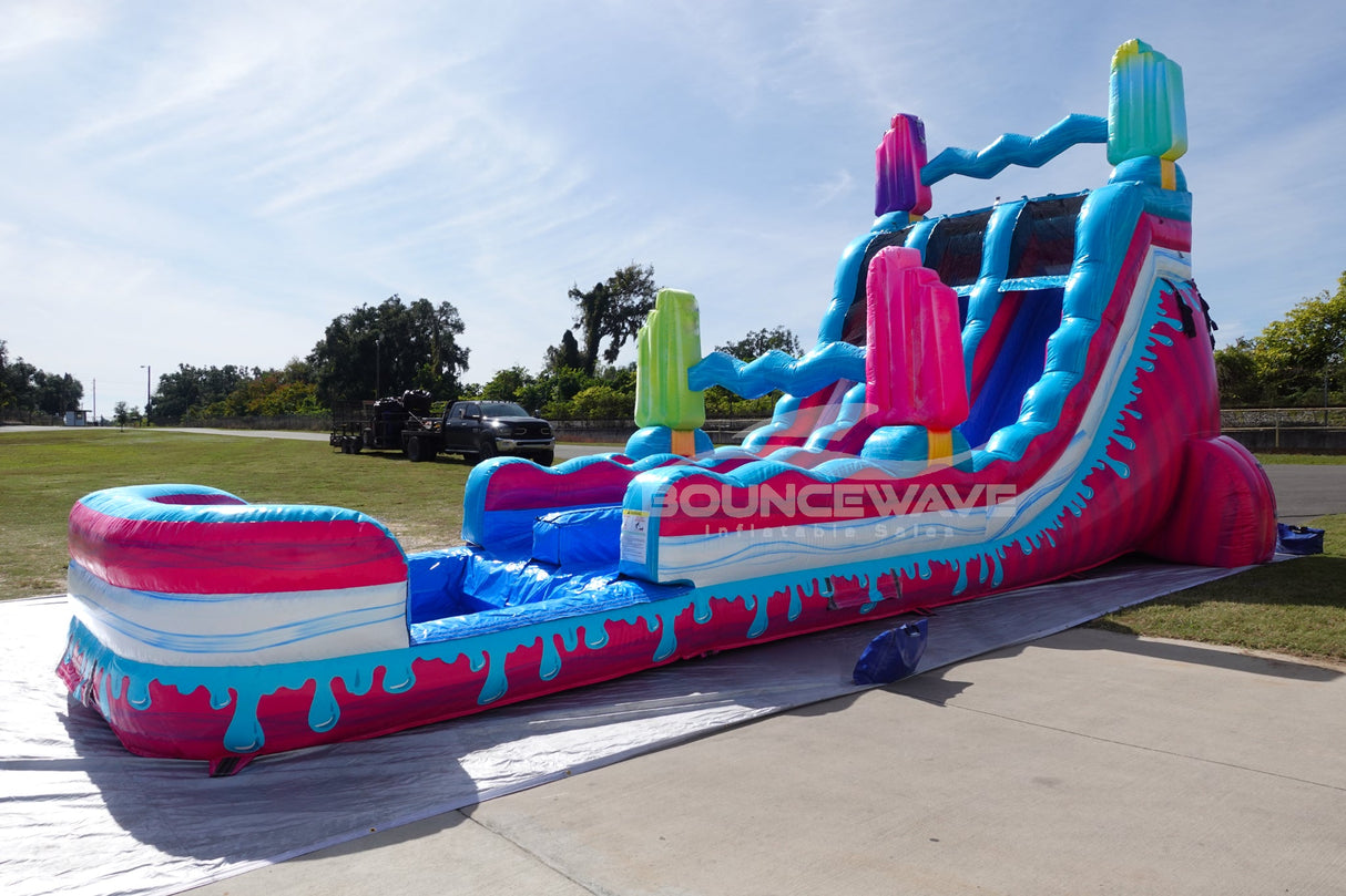 18ft Freeze Pop Falls Dual Lane Hybrid Inflatable Water Slide - BounceWave Inflatable Sales