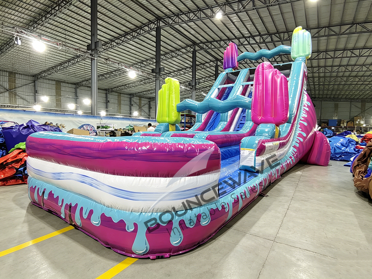 18ft Freeze Pop Falls Dual Lane Water Slide – Center Climb - BounceWave Inflatable Sales