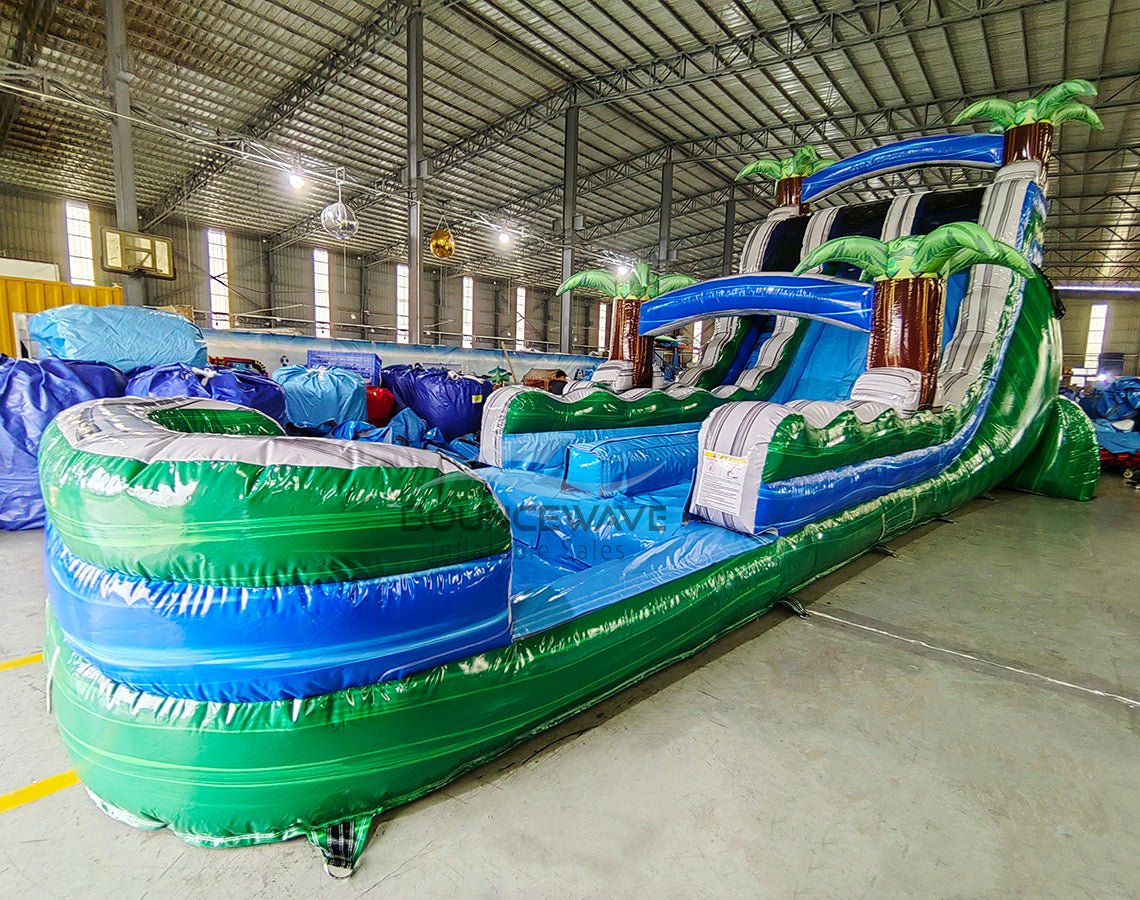 18ft Green Gush Hybrid Dual Lane Inflatable Water Slide - BounceWave Inflatable Sales