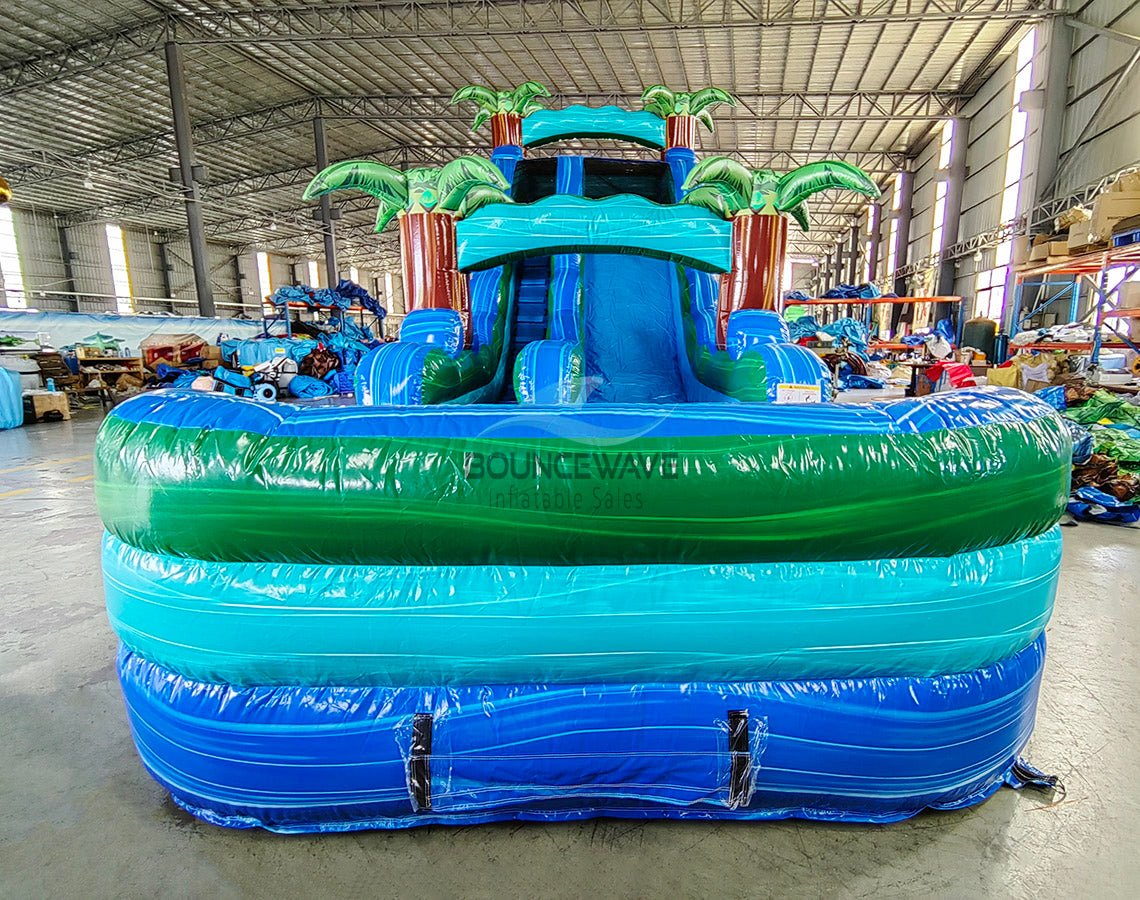 18ft Island Drop Commercial Single Lane Inflatable Water Slide - BounceWave Inflatable Sales