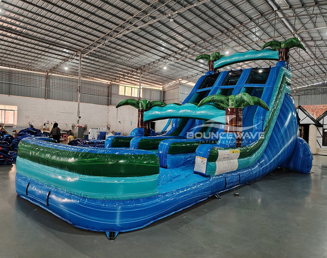 18ft Island Drop Dual Lane Center Climb Inflatable Water Slide - BounceWave Inflatable Sales
