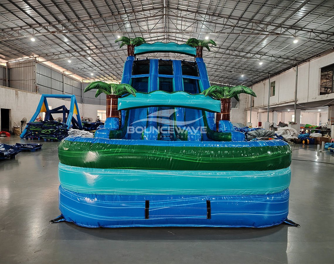 18ft Island Drop Dual Lane Center Climb Inflatable Water Slide - BounceWave Inflatable Sales