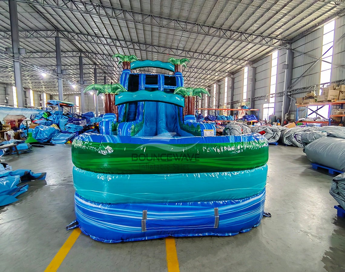 18ft Island Drop Hybrid Dual Lane Inflatable Water Slide - BounceWave Inflatable Sales