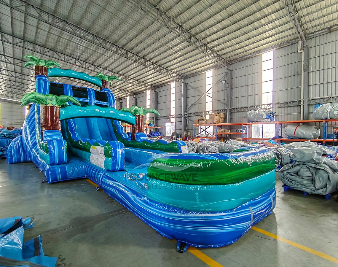 18ft Island Drop Hybrid Dual Lane Inflatable Water Slide - BounceWave Inflatable Sales
