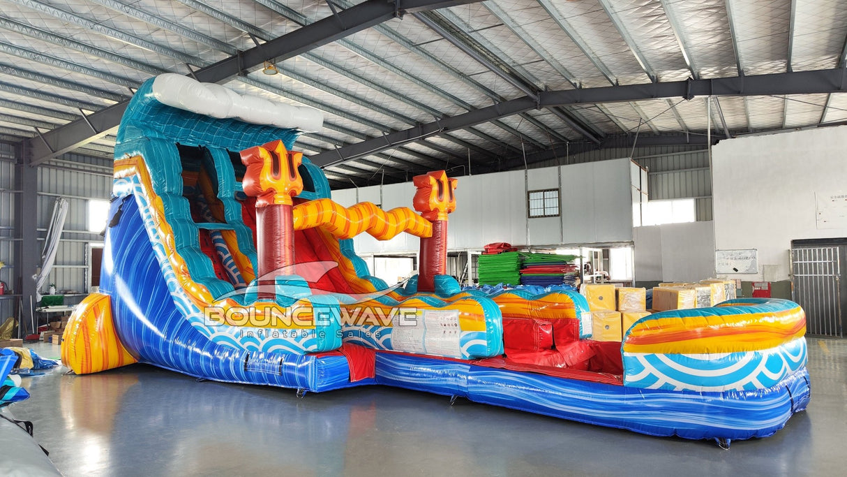 18ft Poseidon Plunge Hybrid Dual Lane Inflatable Water Slide - BounceWave Inflatable Sales