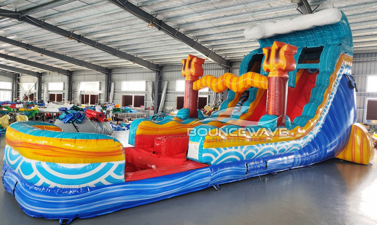 18ft Poseidon Plunge Hybrid Dual Lane Inflatable Water Slide - BounceWave Inflatable Sales