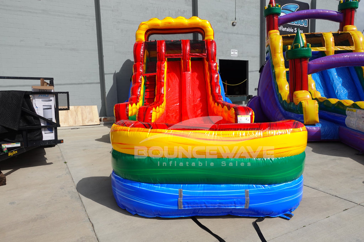 18ft Primary Marble Dual Lane Classic Hybrid Inflatable Water Slide - BounceWave Inflatable Sales