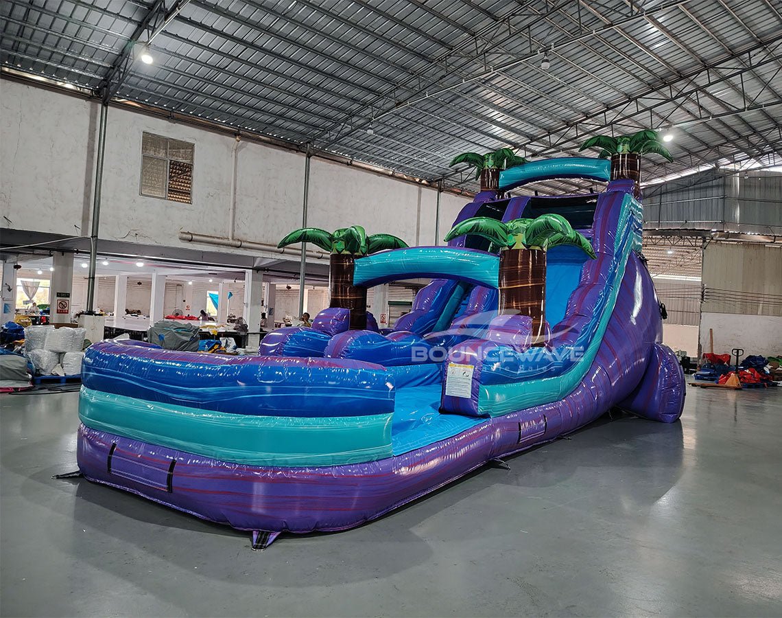 18ft Purple Plunge Commercial Single Lane Inflatable Water Slide - BounceWave Inflatable Sales