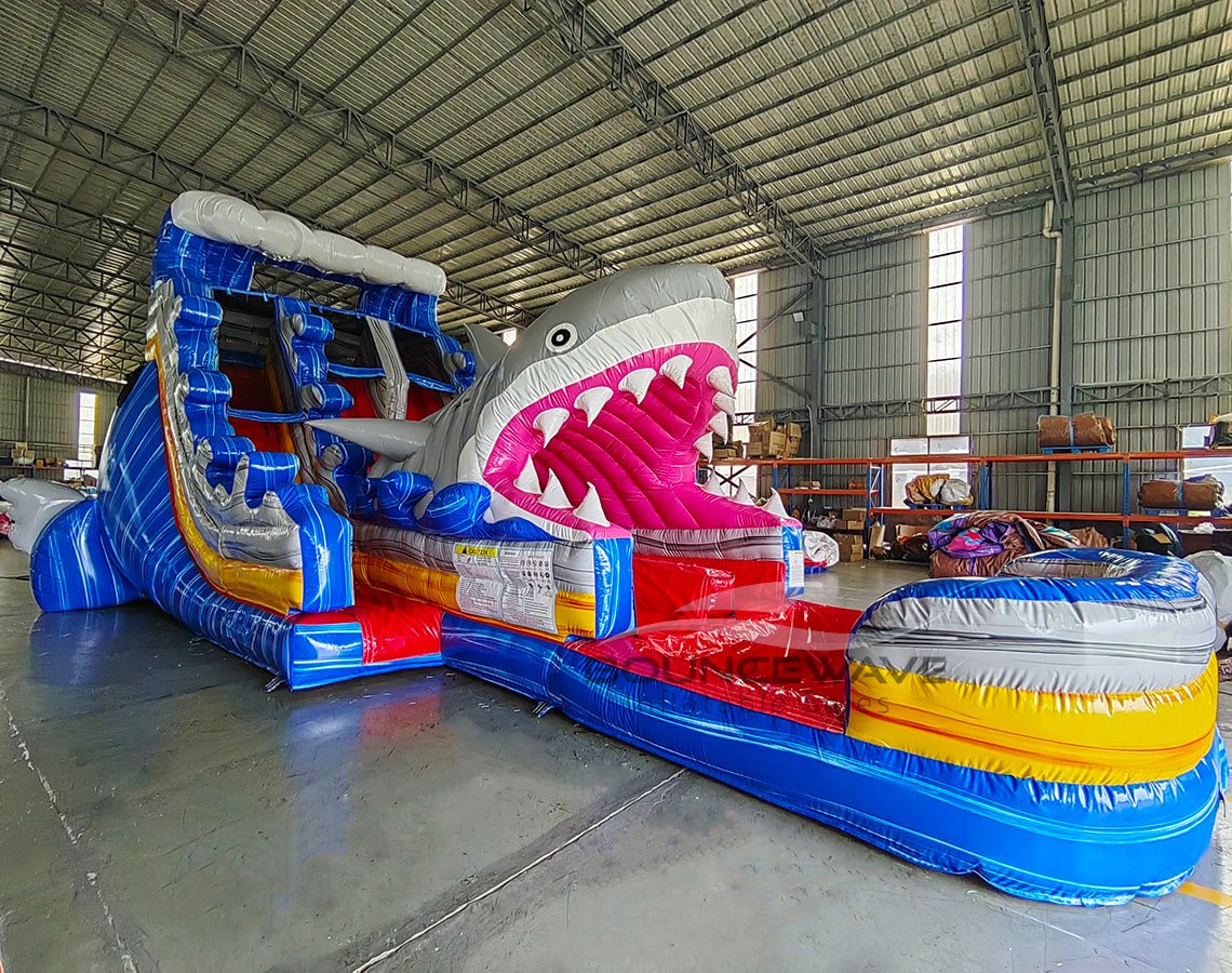 18ft Rip Curl Shark Attack Hybrid Dual Lane Inflatable Water Slide - BounceWave Inflatable Sales