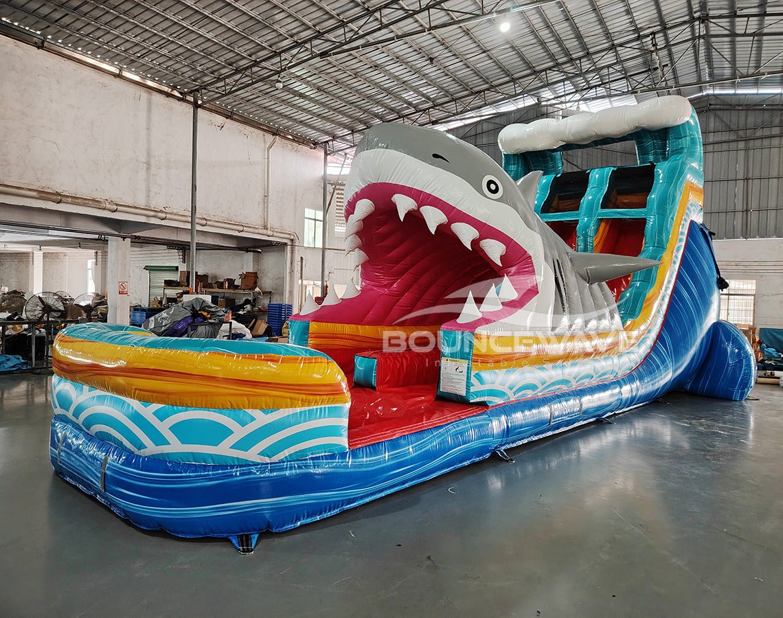 18ft Rogue Shark Attack Hybrid Dual Lane Inflatable Water Slide - BounceWave Inflatable Sales