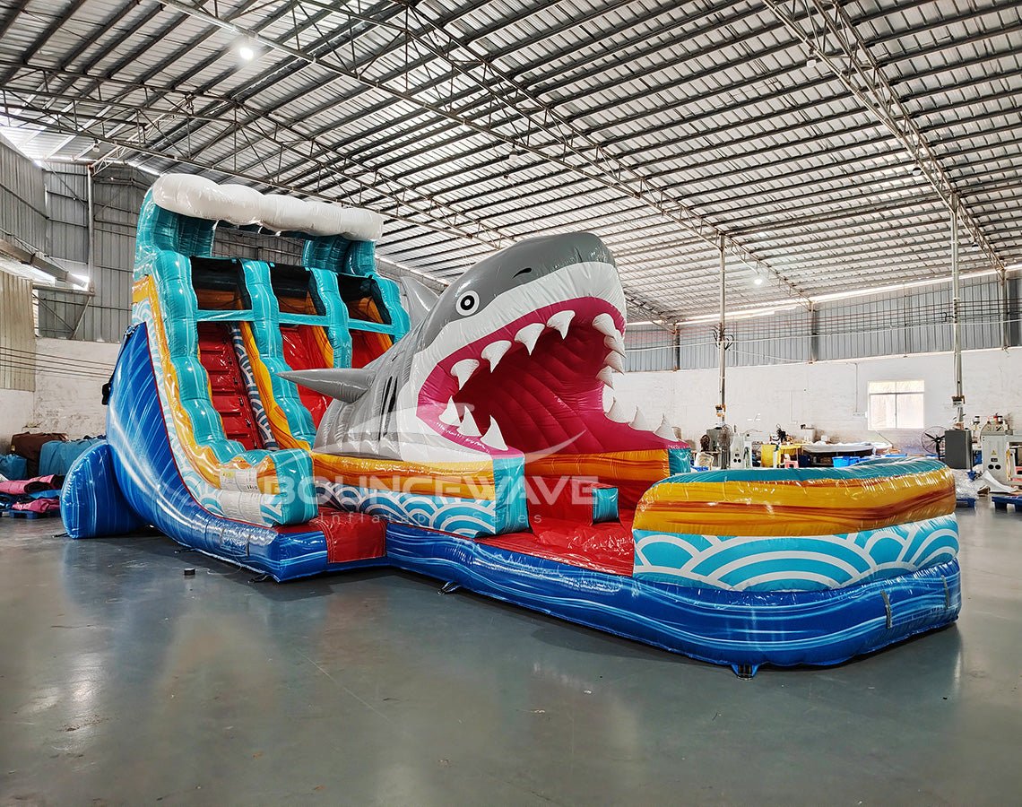 18ft Rogue Shark Attack Hybrid Dual Lane Inflatable Water Slide - BounceWave Inflatable Sales