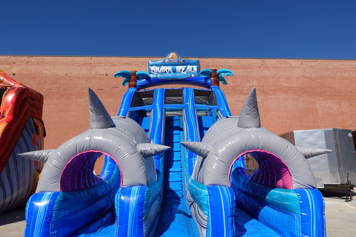 18ft Shark Beach Dual Lane Center Climb Inflatable Water Slide - BounceWave Inflatable Sales