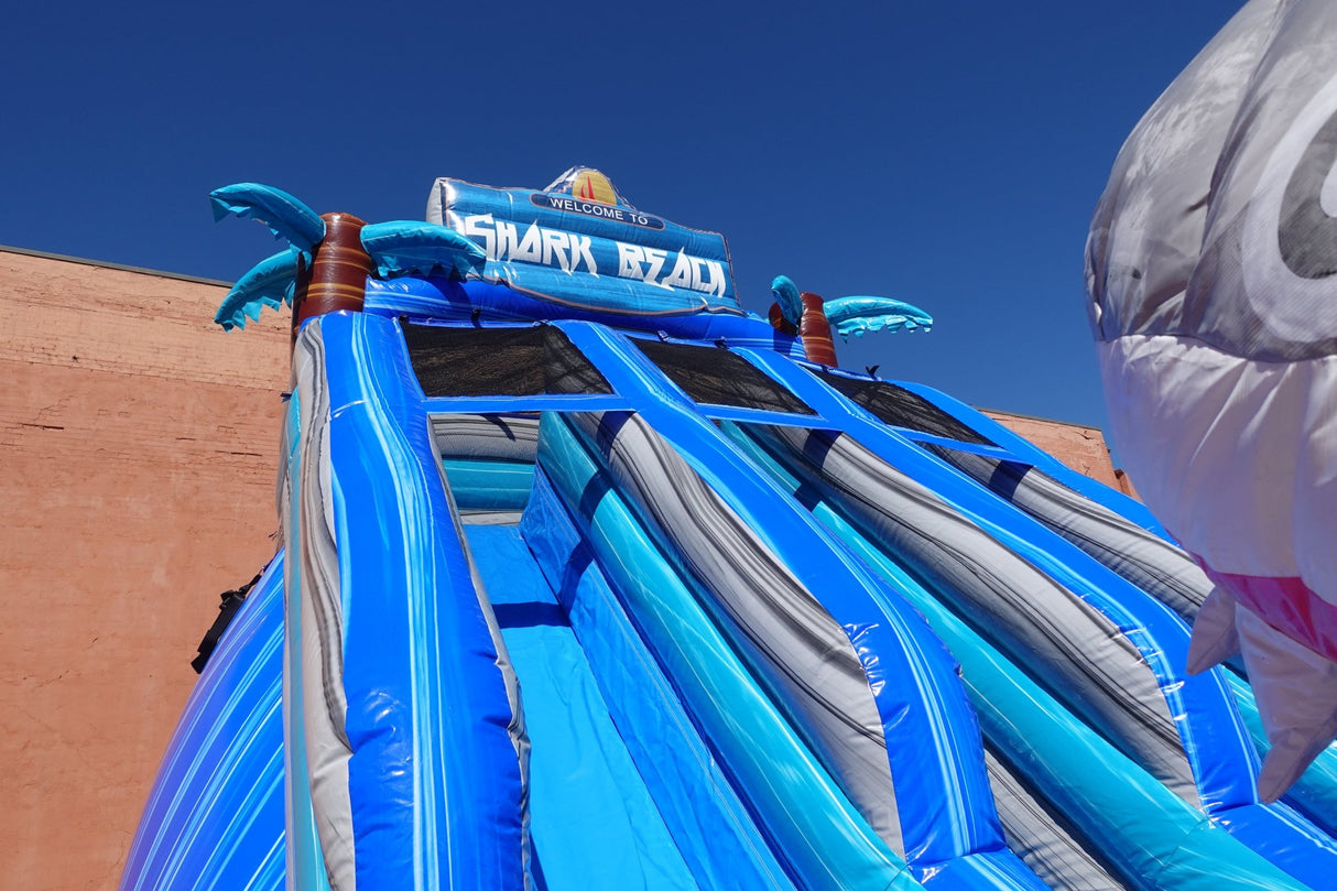 18ft Shark Beach Dual Lane Center Climb Inflatable Water Slide - BounceWave Inflatable Sales